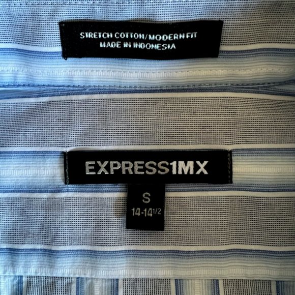 Express Men's Modern Fit Stretch 1MX Button Down Blue/Gray Stripes- Size Small - Picture 3 of 7